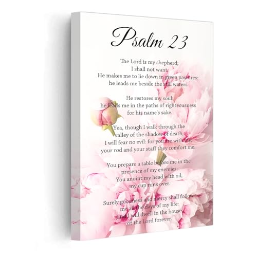 PBXBJY Christian Wall Art Psalm 23 Canvas Prints Bible Verses Poster Picture Scripture Painting Religious Artwork for Church Prayer Wall Decor Framed (Pink, (12.00" x 18.00")) - Image 1