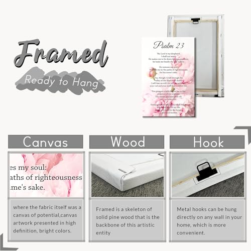 PBXBJY Christian Wall Art Psalm 23 Canvas Prints Bible Verses Poster Picture Scripture Painting Religious Artwork for Church Prayer Wall Decor Framed (Pink, (12.00" x 18.00")) - Image 5