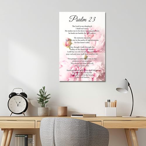 PBXBJY Christian Wall Art Psalm 23 Canvas Prints Bible Verses Poster Picture Scripture Painting Religious Artwork for Church Prayer Wall Decor Framed (Pink, (12.00" x 18.00")) - Image 2