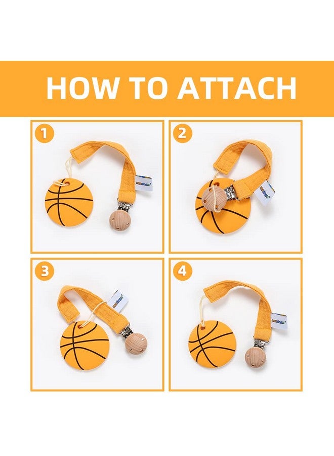 AmazingM Baby Food Grade Silicone Sports Shape Teether Toy with Pacifier Clip Holder,Teething Pain Relief Toys Gift Set for 3 Months+ Boys and Girls,Freezer Safe,BPA Free (Basketball) - Image 4