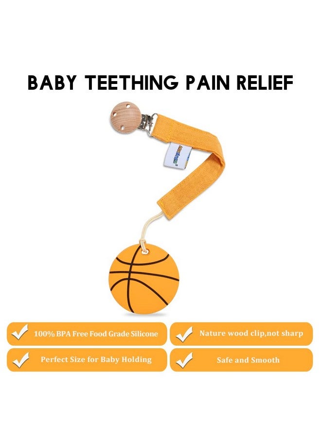 AmazingM Baby Food Grade Silicone Sports Shape Teether Toy with Pacifier Clip Holder,Teething Pain Relief Toys Gift Set for 3 Months+ Boys and Girls,Freezer Safe,BPA Free (Basketball) - Image 3