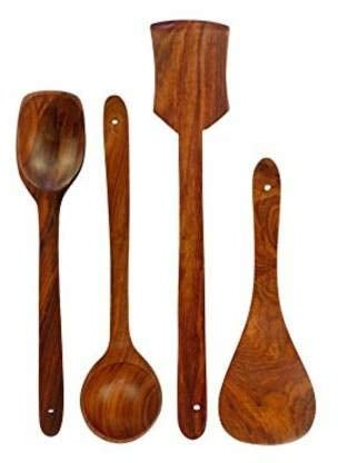 Pass Pass pass pass Handmade Wooden NonStick Serving and Cooking Spoon Kitchen Tools Utensil Set of 4 
