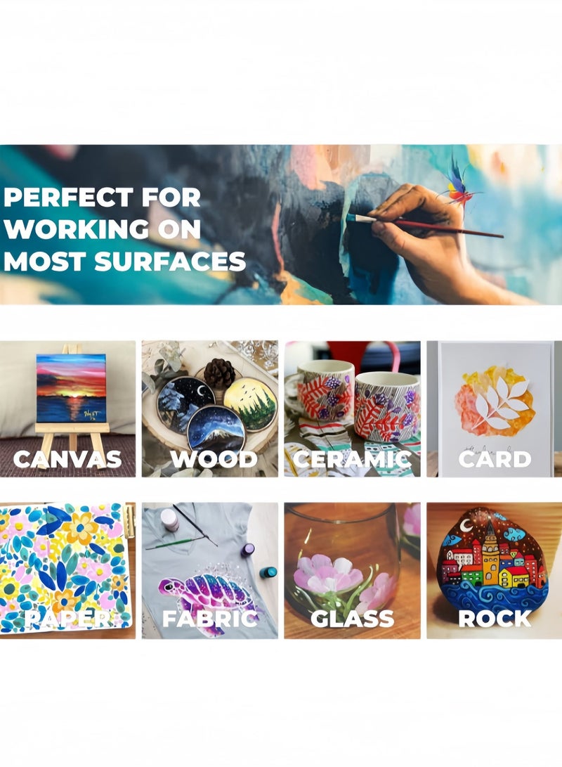 Acrylic Paint Set Canvas Art Paints 24 Colors Perfect Paint Finish (0.41oz,12 ml) With 3 Brushes - Painting Canvas, Paper, Wood, Rock, MDF, Ceramic & Fabric - Image 4