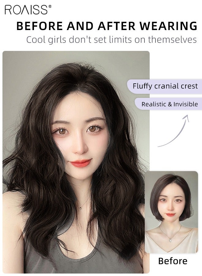 رويس 3 قطع من وصلات الشعر بالمشابك، وصلات شعر صناعية طويلة مجعدة غير مرئية قابلة للتعديل ومقاومة للحرارة للفتيات والنساء، بني داكن، 35 سم / 45 سم - Image 2