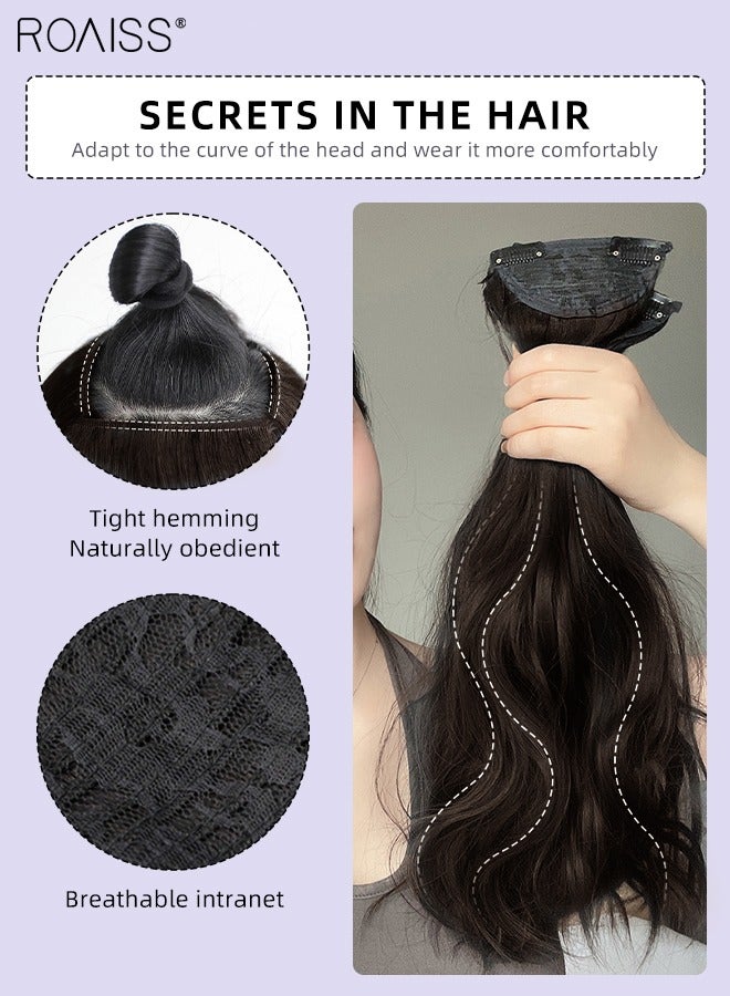 رويس 3 قطع من وصلات الشعر بالمشابك، وصلات شعر صناعية طويلة مجعدة غير مرئية قابلة للتعديل ومقاومة للحرارة للفتيات والنساء، بني داكن، 35 سم / 45 سم - Image 4