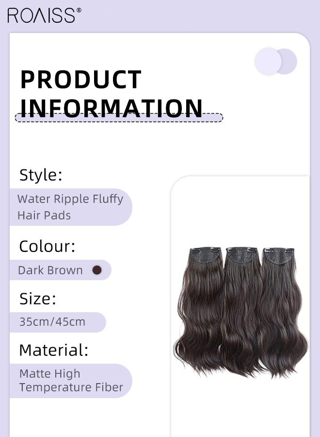 رويس 3 قطع من وصلات الشعر بالمشابك، وصلات شعر صناعية طويلة مجعدة غير مرئية قابلة للتعديل ومقاومة للحرارة للفتيات والنساء، بني داكن، 35 سم / 45 سم - Image 3