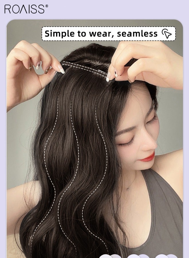 رويس 3 قطع من وصلات الشعر بالمشابك، وصلات شعر صناعية طويلة مجعدة غير مرئية قابلة للتعديل ومقاومة للحرارة للفتيات والنساء، بني داكن، 35 سم / 45 سم - Image 5