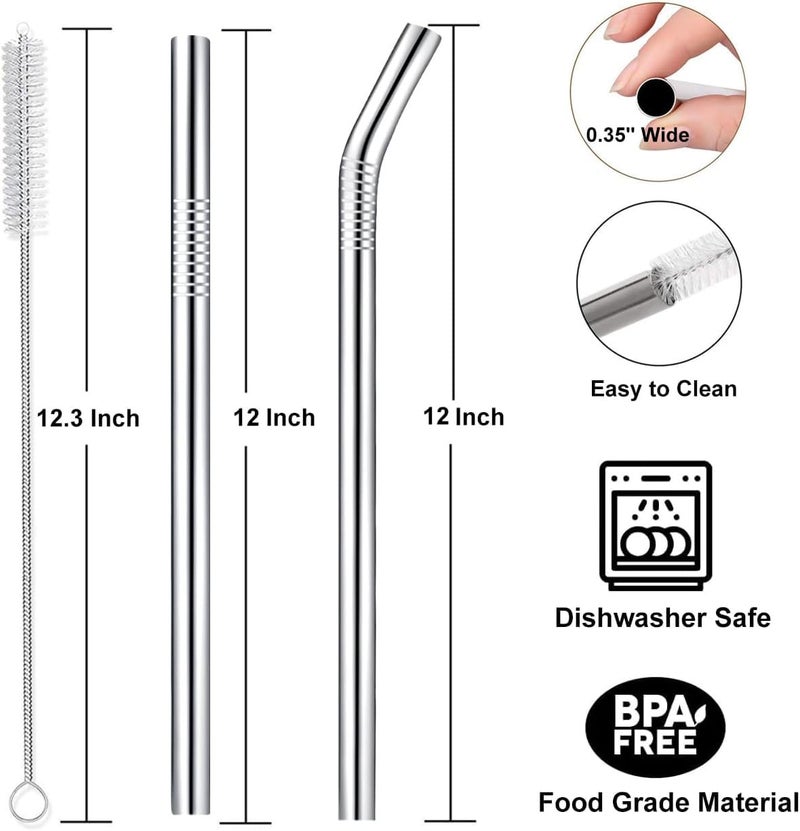 Vinaco 12" Stainless Steel Straws Replacement for Stanley Adventure Quencher 40 oz 30 oz Cup Tumbler, 4 Pack Metal Straws Reusable with Cleaning Brush for Stanley 40 oz & Simple Modern Tumbler with Handle - Image 2