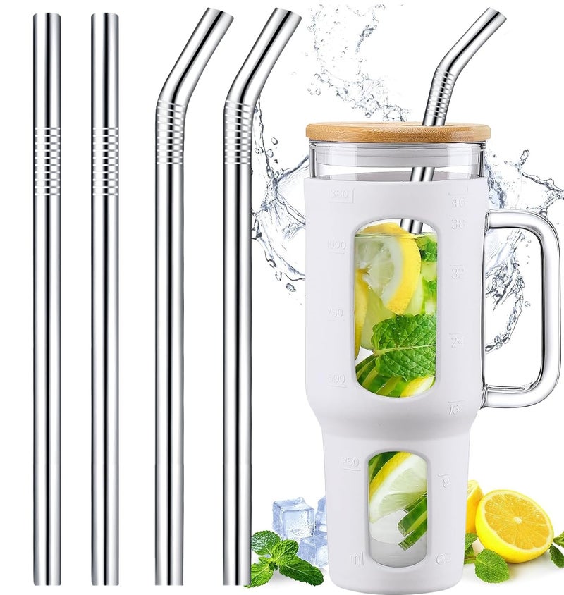 Vinaco 12" Stainless Steel Straws Replacement for Stanley Adventure Quencher 40 oz 30 oz Cup Tumbler, 4 Pack Metal Straws Reusable with Cleaning Brush for Stanley 40 oz & Simple Modern Tumbler with Handle - Image 1