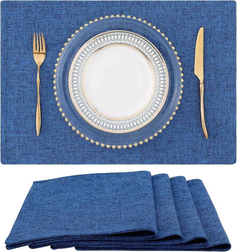 Homing أغطية طاولة من قماش القطن والكتان باللون الأزرق البحري مجموعة من 4 قابلة للغسل لمطبخ المزرعة للأماكن الداخلية والخارجية سهلة التنظيف 13 × 19 بوصة - Image 1