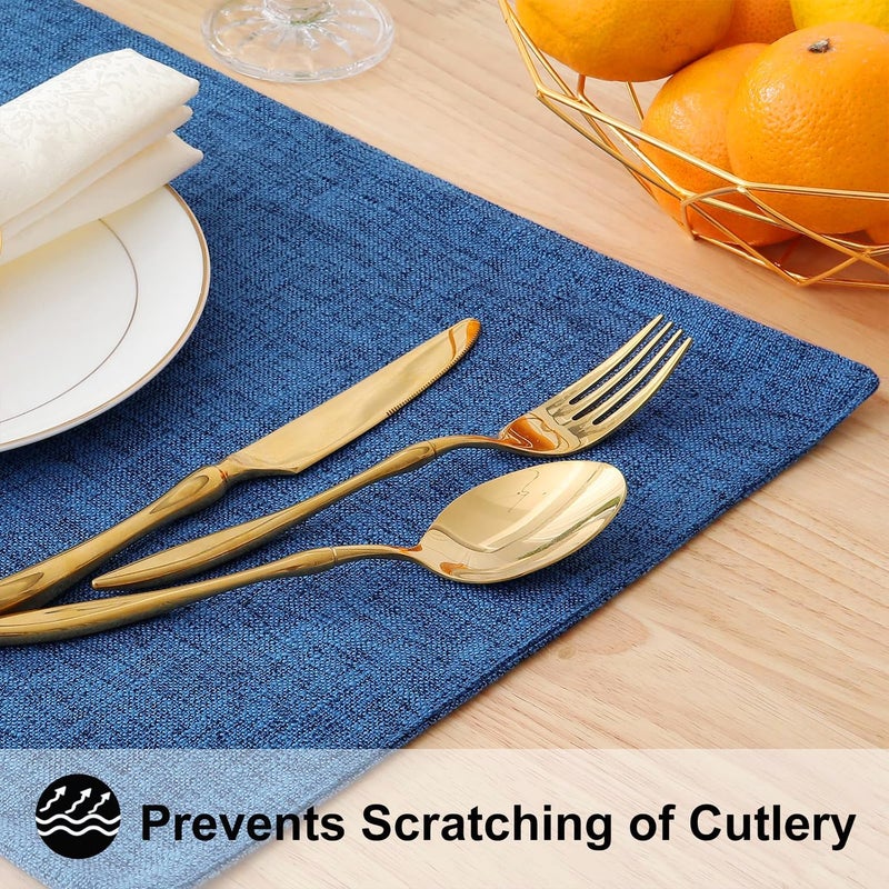 Homing أغطية طاولة من قماش القطن والكتان باللون الأزرق البحري مجموعة من 4 قابلة للغسل لمطبخ المزرعة للأماكن الداخلية والخارجية سهلة التنظيف 13 × 19 بوصة - Image 4