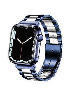 DEALELE Bands Compatible with iWatch 38mm 42mm 40mm 44mm 41mm 45mm 49mm, Solid Stainless Steel Metal Strap Replacement for Apple Watch Series 8 / 7 / 6 / 5 / 4 / 3 / SE / Ultra Women Men (Blue / silve  - Image 1