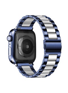 DEALELE Bands Compatible with iWatch 38mm 42mm 40mm 44mm 41mm 45mm 49mm, Solid Stainless Steel Metal Strap Replacement for Apple Watch Series 8 / 7 / 6 / 5 / 4 / 3 / SE / Ultra Women Men (Blue / silve  - Image 2