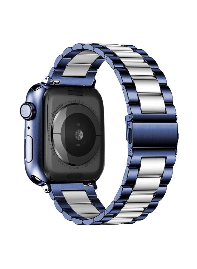 Bands Compatible with iWatch 38mm 42mm 40mm 44mm 41mm 45mm 49mm, Solid Stainless Steel Metal Strap Replacement for Apple Watch Series 8 / 7 / 6 / 5 / 4 / 3 / SE / Ultra Women Men (Blue / silve