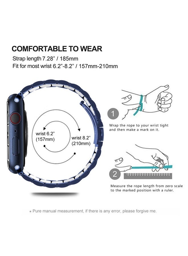 Bands Compatible with iWatch 38mm 42mm 40mm 44mm 41mm 45mm 49mm, Solid Stainless Steel Metal Strap Replacement for Apple Watch Series 8 / 7 / 6 / 5 / 4 / 3 / SE / Ultra Women Men (Blue / silve