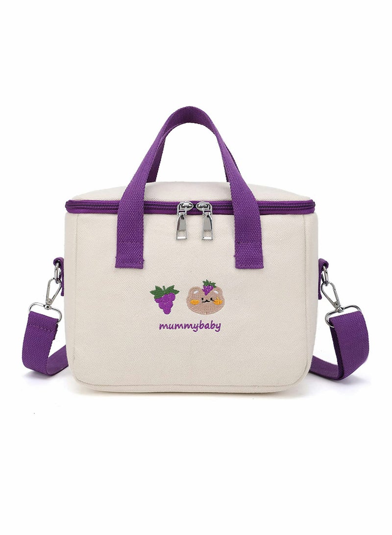 SYOSI Reusable Lunch Bags Large Cooler Tote Bag Aesthetic Kawaii Cute Lunch Bag Box with Straps Insulated Waterproof Durable for Women Girls Kids Office School (Purple)  - Image 1