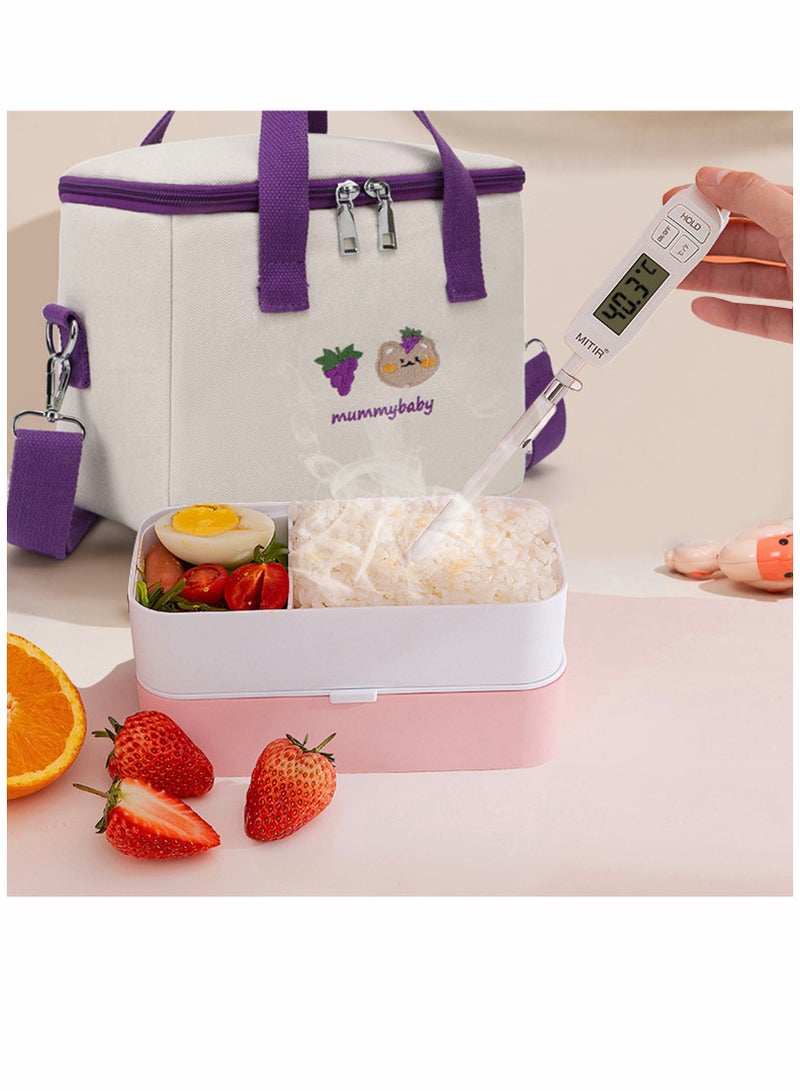 SYOSI Reusable Lunch Bags Large Cooler Tote Bag Aesthetic Kawaii Cute Lunch Bag Box with Straps Insulated Waterproof Durable for Women Girls Kids Office School (Purple)  - Image 4