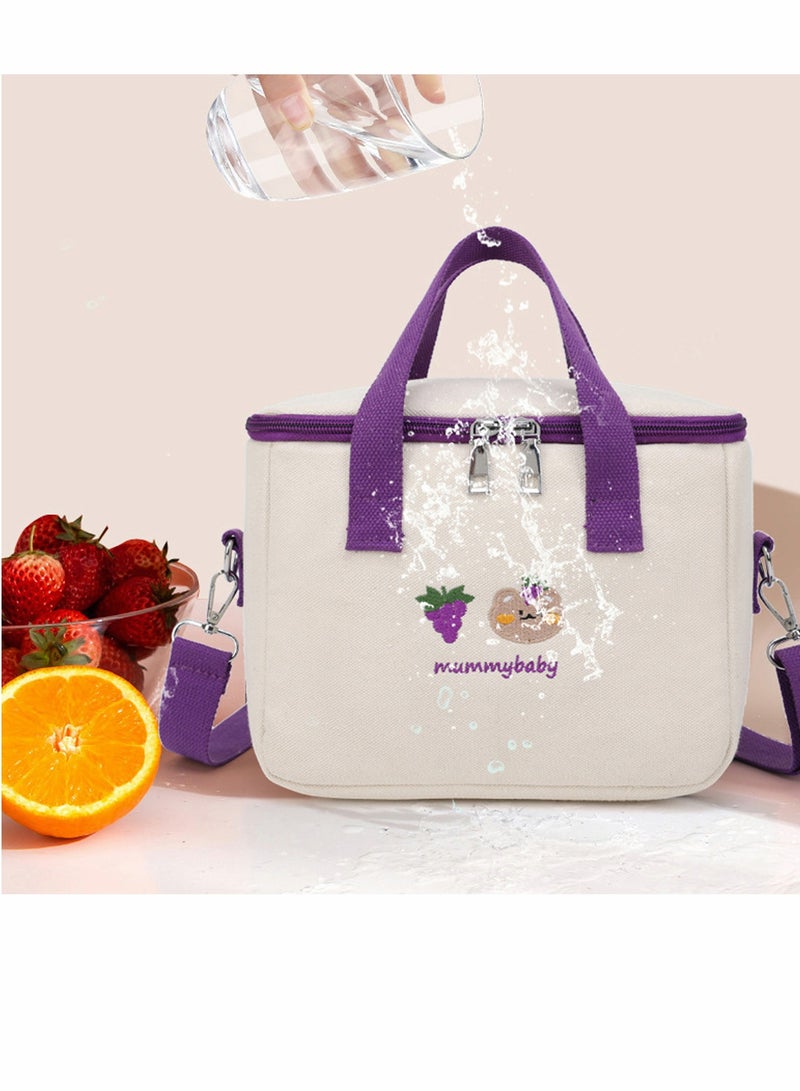 SYOSI Reusable Lunch Bags Large Cooler Tote Bag Aesthetic Kawaii Cute Lunch Bag Box with Straps Insulated Waterproof Durable for Women Girls Kids Office School (Purple)  - Image 5