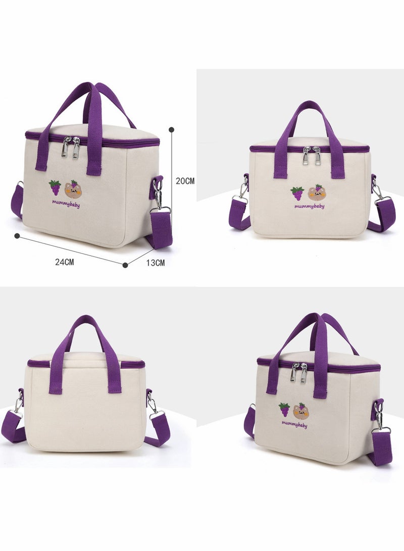SYOSI Reusable Lunch Bags Large Cooler Tote Bag Aesthetic Kawaii Cute Lunch Bag Box with Straps Insulated Waterproof Durable for Women Girls Kids Office School (Purple)  - Image 2