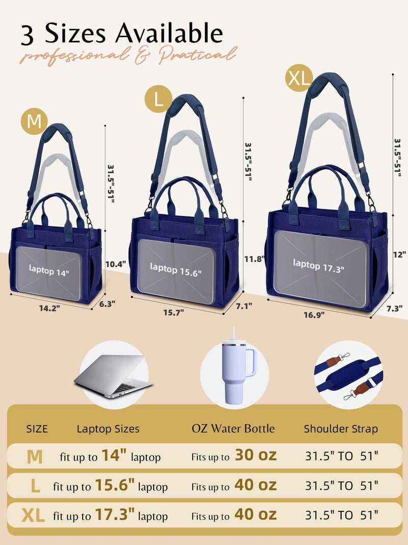 BESBESME Canvas Tote Bag for Women with Zipper, Compartments & Luggage Sleeve, Work and College Crossbody Bag, Adjustable Strap, Laptop Purse for Teacher, Nurse, Travel, Bible Study, Navy Blue M - Image 5