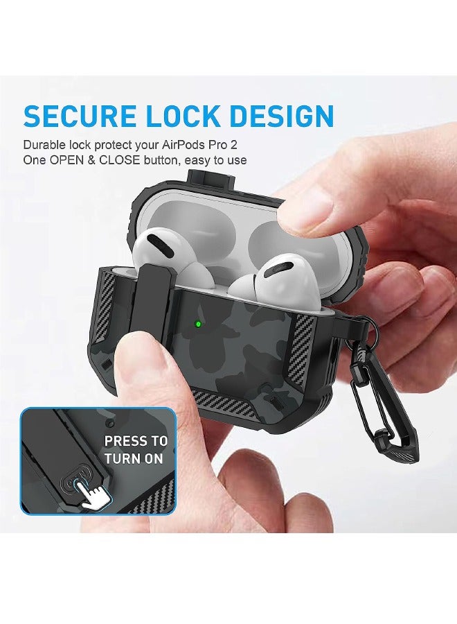 Airpods Pro 2 Case Cover 2022, Airpods Pro 2 Protective Case with Lock, Military Hard Shell Rugged Shockproof Cover with Keychain Compatible with Apple Airpods Pro 2 2022 (Gray Camo) - Image 2