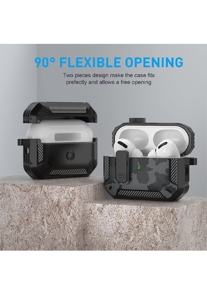 Airpods Pro 2 Case Cover 2022, Airpods Pro 2 Protective Case with Lock, Military Hard Shell Rugged Shockproof Cover with Keychain Compatible with Apple Airpods Pro 2 2022 (Gray Camo) - Image 4