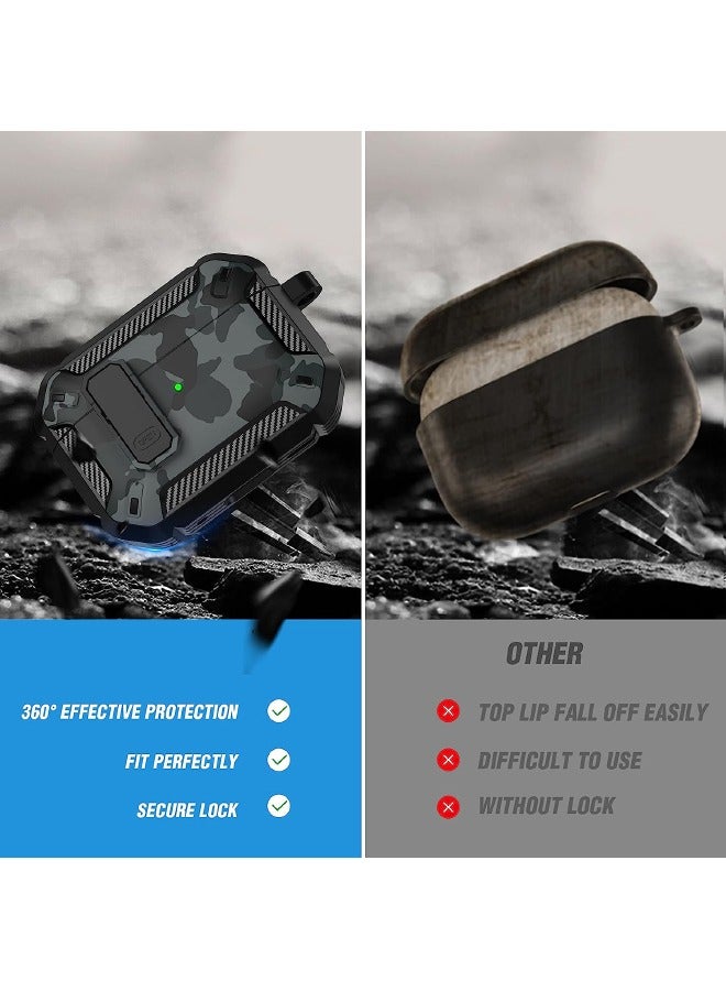 Airpods Pro 2 Case Cover 2022, Airpods Pro 2 Protective Case with Lock, Military Hard Shell Rugged Shockproof Cover with Keychain Compatible with Apple Airpods Pro 2 2022 (Gray Camo) - Image 3