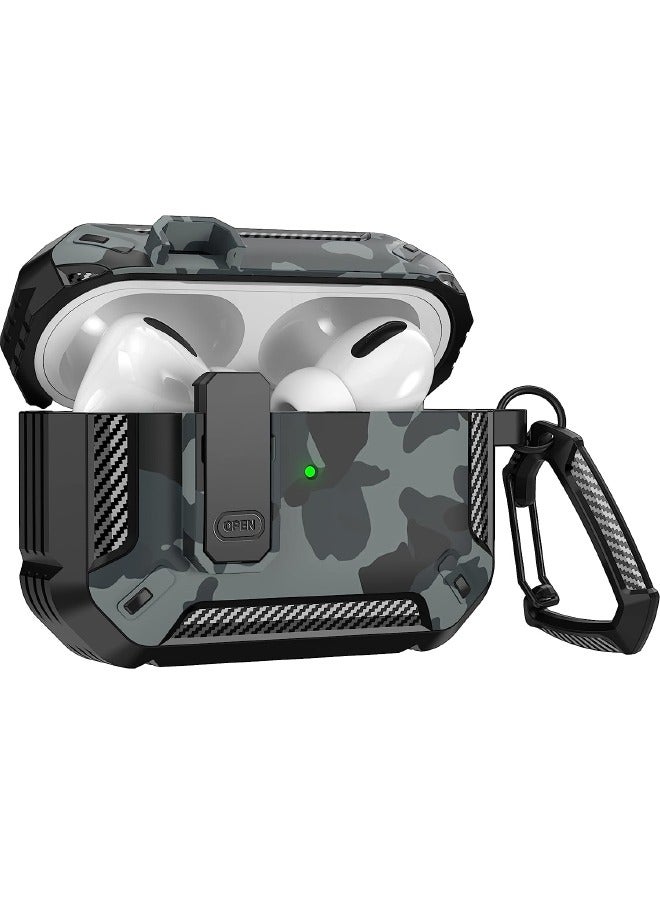 Airpods Pro 2 Case Cover 2022, Airpods Pro 2 Protective Case with Lock, Military Hard Shell Rugged Shockproof Cover with Keychain Compatible with Apple Airpods Pro 2 2022 (Gray Camo) - Image 1