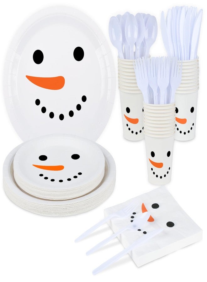 AimFun 175 Pcs Christmas Paper Plates and Napkins Winter Snowman Party Cups Forks Spoons Knives Dinnerware Kit for Xmas Holiday New Year Birthday Tableware Decoration - Image 1