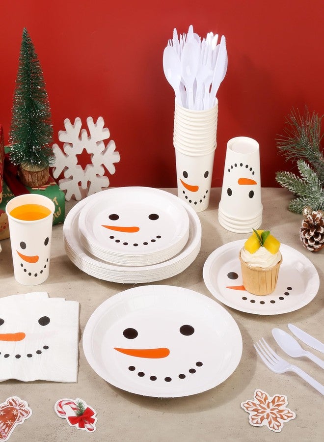 AimFun 175 Pcs Christmas Paper Plates and Napkins Winter Snowman Party Cups Forks Spoons Knives Dinnerware Kit for Xmas Holiday New Year Birthday Tableware Decoration - Image 4