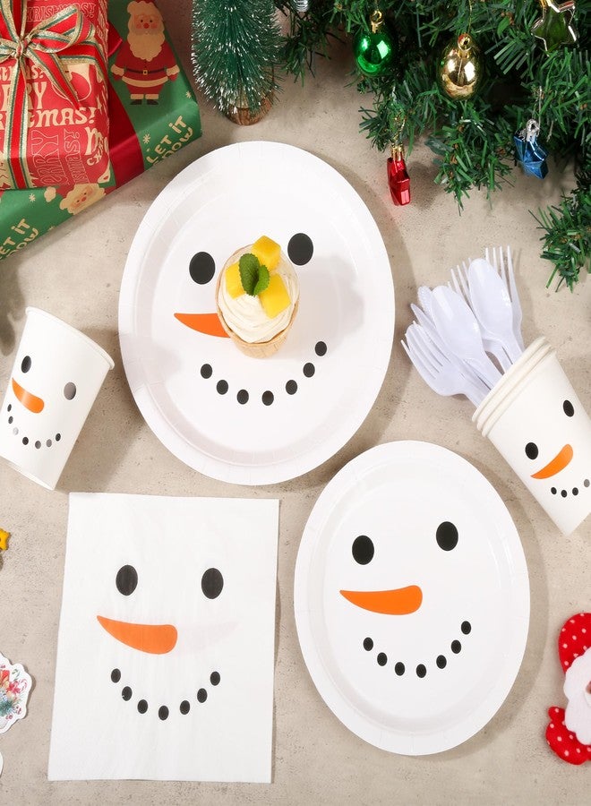 AimFun 175 Pcs Christmas Paper Plates and Napkins Winter Snowman Party Cups Forks Spoons Knives Dinnerware Kit for Xmas Holiday New Year Birthday Tableware Decoration - Image 3