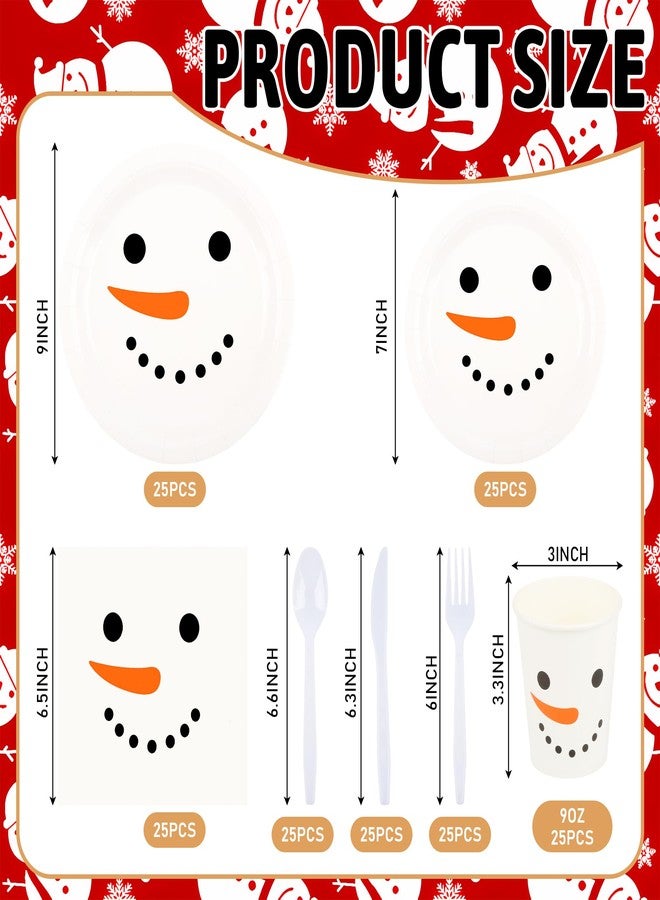 AimFun 175 Pcs Christmas Paper Plates and Napkins Winter Snowman Party Cups Forks Spoons Knives Dinnerware Kit for Xmas Holiday New Year Birthday Tableware Decoration - Image 2