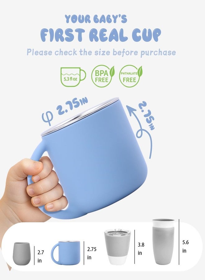 Bakpoco 2-IN-1 Open Toddler Cups, Stainless Steel Baby Cup + Silicone Training Cup for Toddlers Kids Babys, No Plastic | No Soap Smell | Shock-Proof Feeding Essentials, 2-Pack Blue/Sage - Image 2