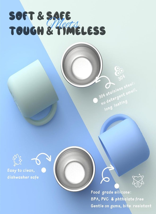 Bakpoco 2-IN-1 Open Toddler Cups, Stainless Steel Baby Cup + Silicone Training Cup for Toddlers Kids Babys, No Plastic | No Soap Smell | Shock-Proof Feeding Essentials, 2-Pack Blue/Sage - Image 4