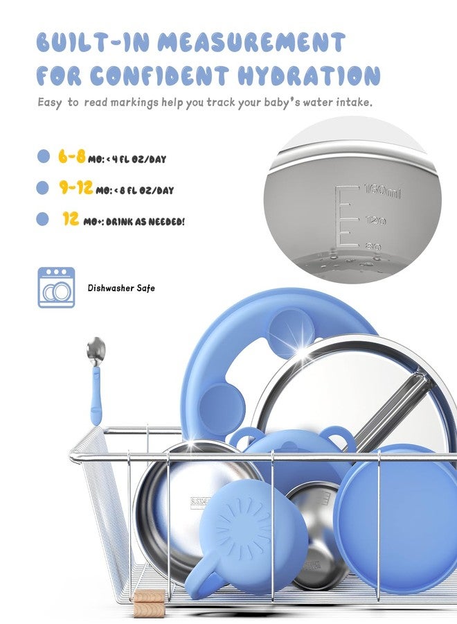 Bakpoco 2-IN-1 Open Toddler Cups, Stainless Steel Baby Cup + Silicone Training Cup for Toddlers Kids Babys, No Plastic | No Soap Smell | Shock-Proof Feeding Essentials, 2-Pack Blue/Sage - Image 5