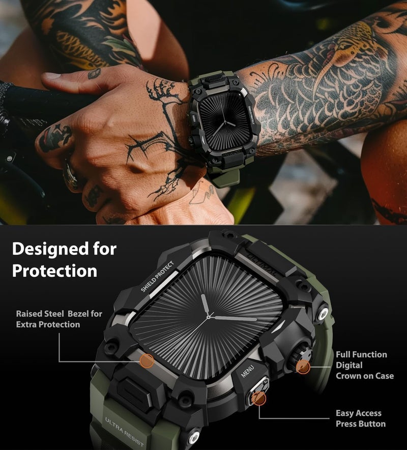 ULTIMAL Rugged Case with Band for Apple Watch 46mm,Compatible with Apple Watch Series 11/10, Military Grade Shockproof Bumper Cover for iWatch Tactical Band Men (Army Green, 46mm) - Image 3
