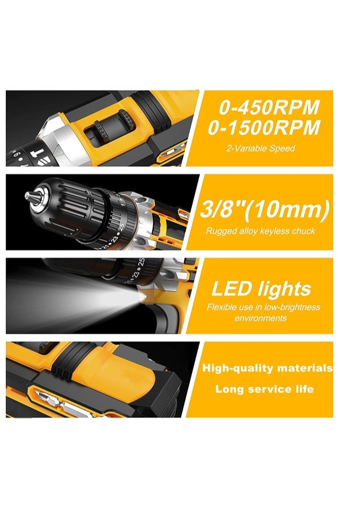 دنزوز تدريبات طاقة 48 فولت لسلان 3/8 بوصة مع بطارية أيون ليثيوم وحفر شاحن كهربائي مع سرعة متغيرة 19 موقعًا ومجموعة من الحفر/السائق على مدار 24 قطعة - Image 2