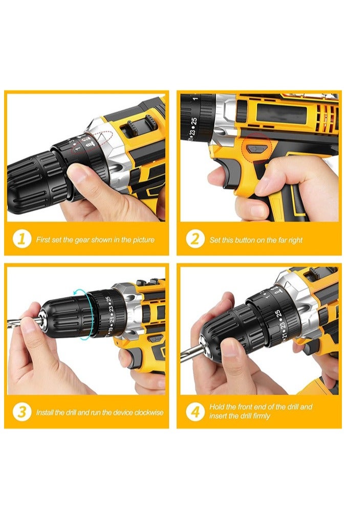دنزوز تدريبات طاقة 48 فولت لسلان 3/8 بوصة مع بطارية أيون ليثيوم وحفر شاحن كهربائي مع سرعة متغيرة 19 موقعًا ومجموعة من الحفر/السائق على مدار 24 قطعة - Image 5