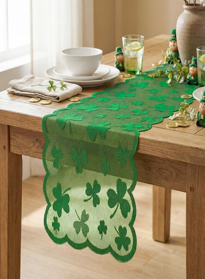 Artoid Mode Lace Jacquard Shamrock Clover Lucky St Patrick's Day Table Runner, Kitchen Dining Table Decoration for Home Party Decor 13x72 Inch - Image 1