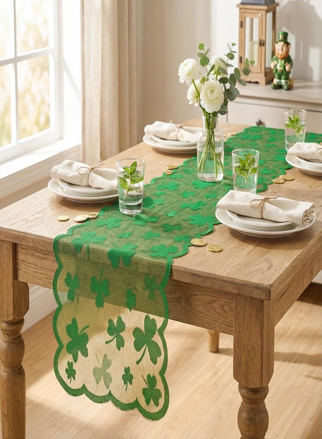 Artoid Mode Lace Jacquard Shamrock Clover Lucky St Patrick's Day Table Runner, Kitchen Dining Table Decoration for Home Party Decor 13x72 Inch - Image 4