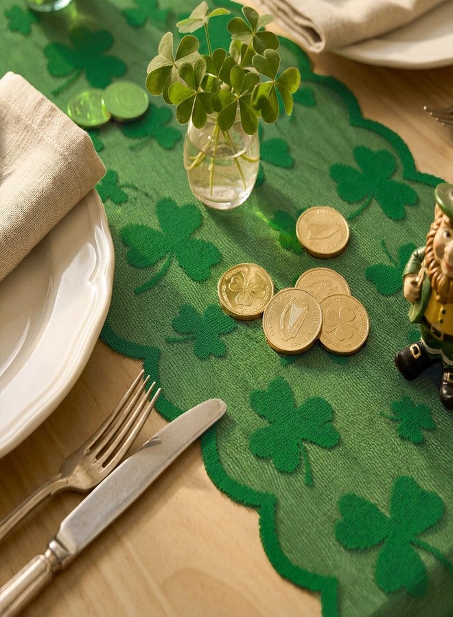 Artoid Mode Lace Jacquard Shamrock Clover Lucky St Patrick's Day Table Runner, Kitchen Dining Table Decoration for Home Party Decor 13x72 Inch - Image 5