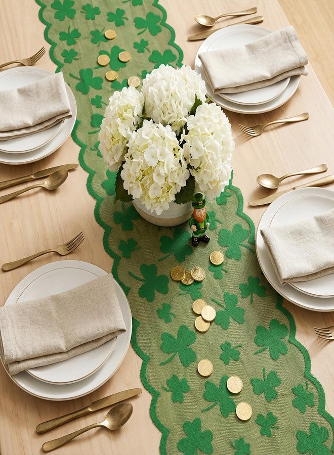 Artoid Mode Lace Jacquard Shamrock Clover Lucky St Patrick's Day Table Runner, Kitchen Dining Table Decoration for Home Party Decor 13x72 Inch - Image 3