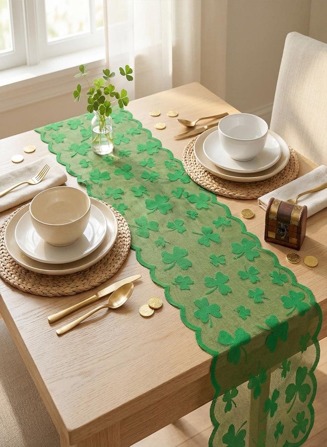 Artoid Mode Lace Jacquard Shamrock Clover Lucky St Patrick's Day Table Runner, Kitchen Dining Table Decoration for Home Party Decor 13x72 Inch - Image 2