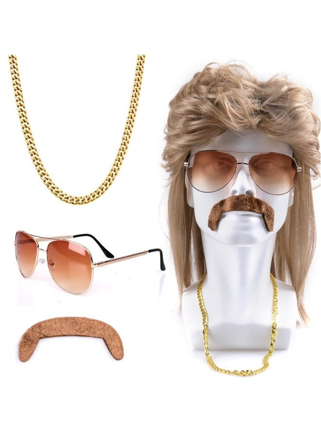 شعر مستعار شعر مزدوج بني للرجال لحفلات الموليت، حفل بوب، حفلات السبعينات والثمانينات، شعر مستعار راقٍ، زي تنكري، إكسسوارات زي أفرو - Image 1