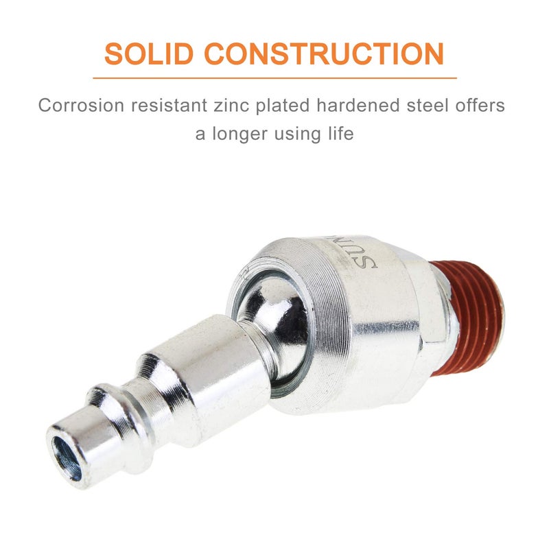 SUNGATOR 1/4 "" قابس هواء دوار Sungator 6-Pack مقرنة دوارة صناعية ومقبس 1/4 بوصة Npt ذكر تركيبات خرطوم الهواء - Image 3