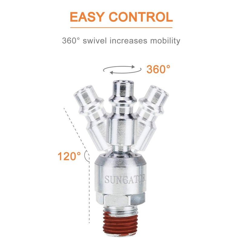 SUNGATOR 1/4 "" قابس هواء دوار Sungator 6-Pack مقرنة دوارة صناعية ومقبس 1/4 بوصة Npt ذكر تركيبات خرطوم الهواء - Image 2