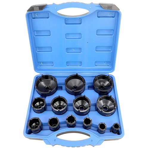 DPTOOL 13pc Spindle Nuts Socket Kit Ball Joints Axle Locknut Remove Install Locking Hub Socket for KM Groove Nuts, 4 Teeth Exterior with 1/2'' 21.5mm 25mm 30mm 32.5mm 36mm 43mm 48.5mm 57mm 62.5mm 69mm 76mm - Image 1