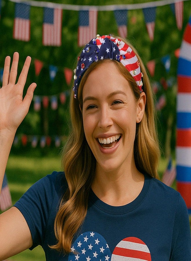 winthrop 2 Pack 4th of July American Flag Headbands for Women - Patriotic Red White Blue Jeweled Top Knot Hair Accessories with Stars and Stripes for Independence Day Party BBQ Parade - Image 4