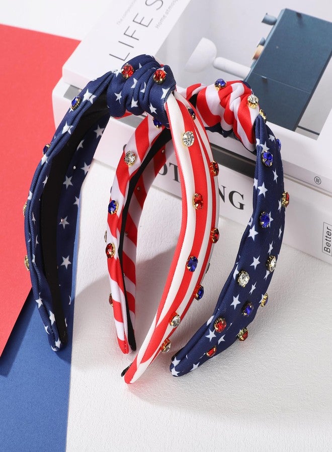 winthrop 2 Pack 4th of July American Flag Headbands for Women - Patriotic Red White Blue Jeweled Top Knot Hair Accessories with Stars and Stripes for Independence Day Party BBQ Parade - Image 2