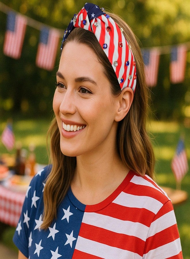 winthrop 2 Pack 4th of July American Flag Headbands for Women - Patriotic Red White Blue Jeweled Top Knot Hair Accessories with Stars and Stripes for Independence Day Party BBQ Parade - Image 5